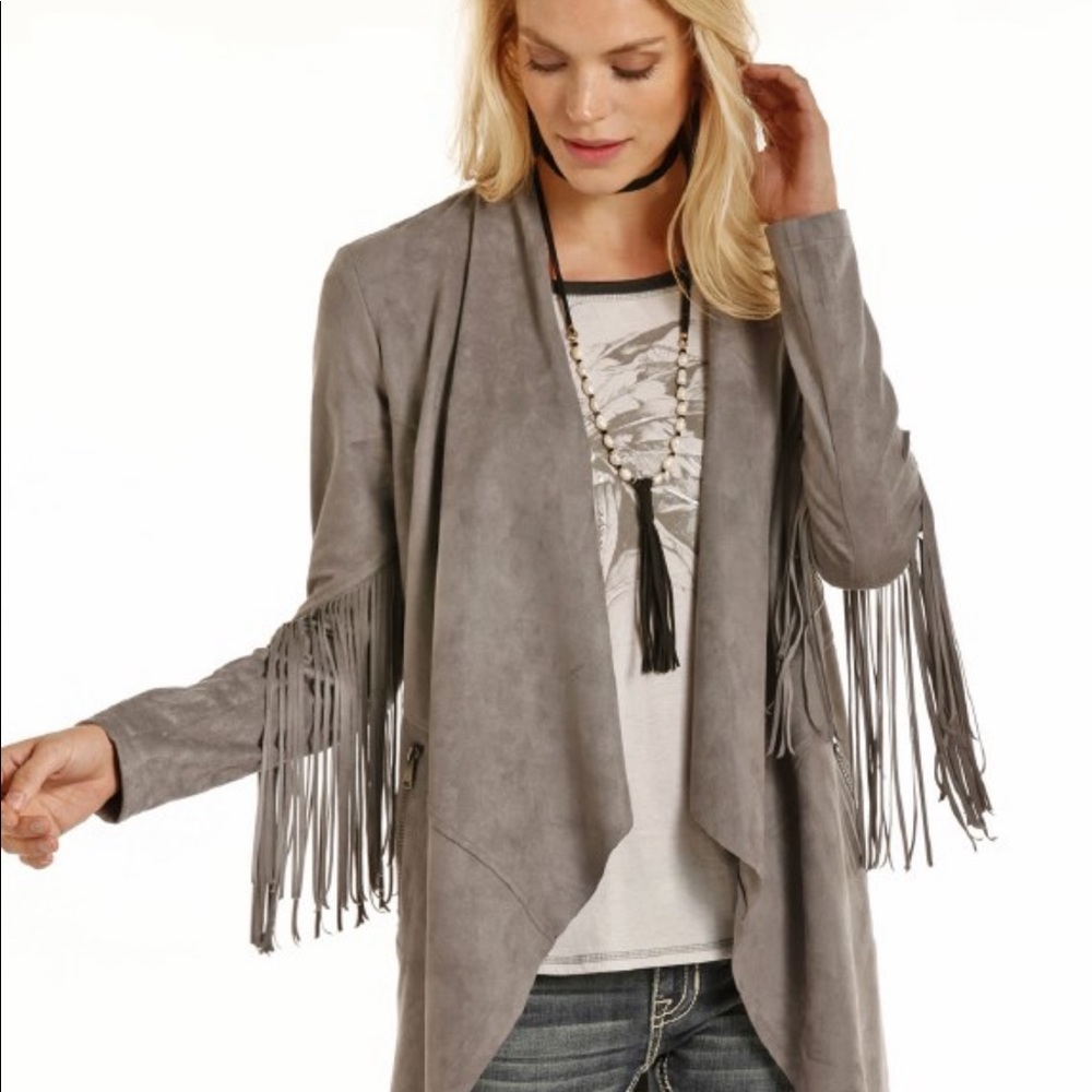 POWDER RIVER Suede Fringe Jacket, Grey